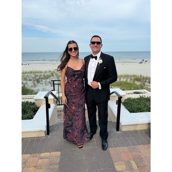 SLATE & WILLOW Red Purple Ruched Floral Side Slit Scoop Neck Dress size 0 - Picture 15 of 16